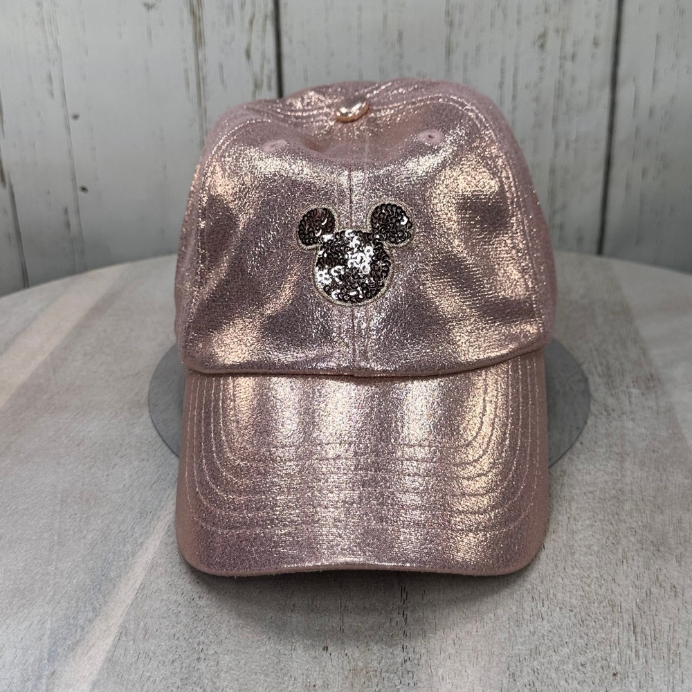 Disney Parks Mickey Mouse Rose Gold Metallic Sequin Baseball Cap Hat Adult